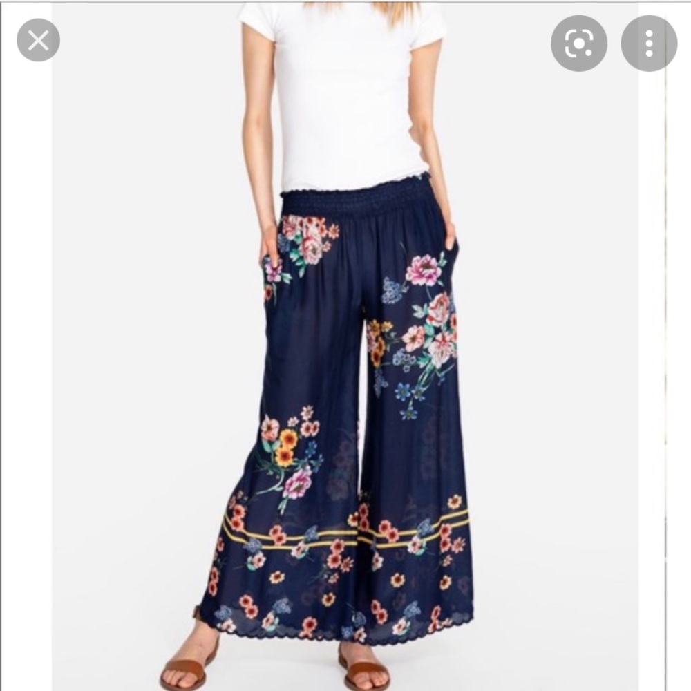 Johnny Was Navy Floral Wide-Leg Pants